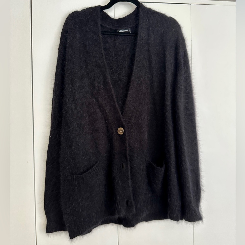 Olivaceous Fuzzy Black Cardigan